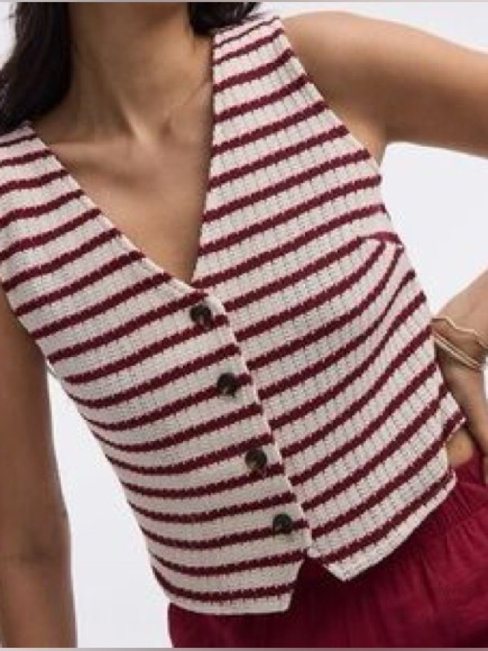 Reitman’s Knit Striped Crochet Button Front V-Neck Vest, size S